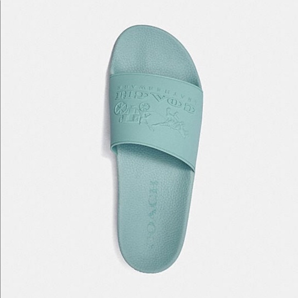 Coach Slide with Logo in Soft Aqua - Picture 3 of 5